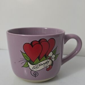 Ed Hardy Lavender Mug with Red Heart Design, NWOT
